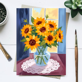 Postal Ramo de girasoles Pintura floral acuarela