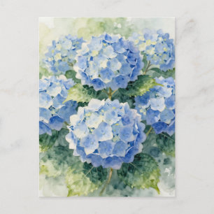 Postal Ramo de Hortensias Azules al Acuarela