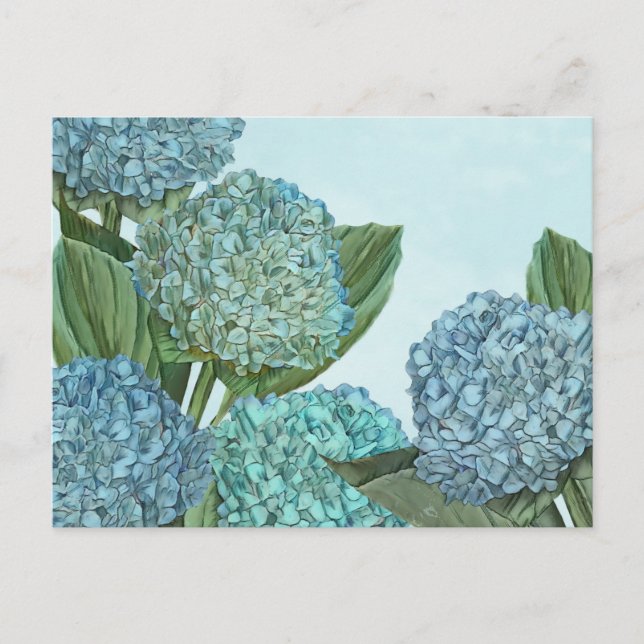 Postal Ramo de Hortensias Azules de Verano (Anverso)