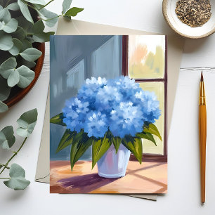 Postal Ramo de Hortensias Azules Pintura Floral
