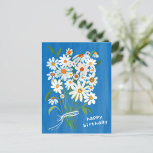 Postal Ramo de margaritas Feliz cumpleaños Gouache pintad
