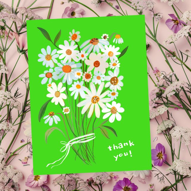 Postal Ramo de margaritas pintado a mano Gouache Gracias (Daisy Bouquet Handpainted Gouache Thank You Postcard
Lime Brat)