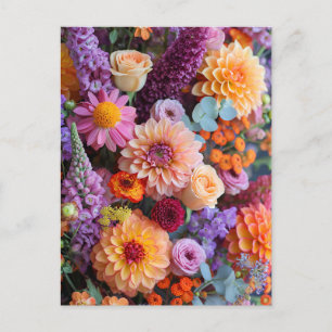 Postal Ramo de Otoño con Dahlias, Freesias y Gerbera