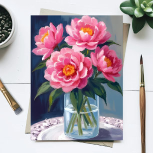 Postal Ramo de peonías Flores rosadas Pintura floral