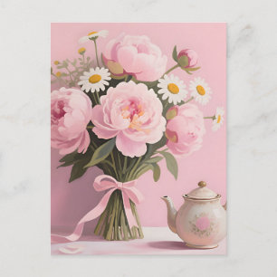 Postal Ramo de Peonías Rosadas Margaritas