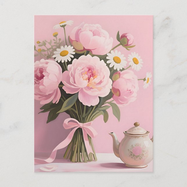 Postal Ramo de Peonías Rosadas Margaritas (Anverso)