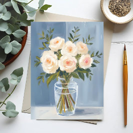 Postal Ramo de Rosa Blanca Floral Acuarela Elegante