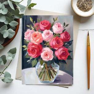 Postal Ramo de Rosas   Pintura en acuarela floral roja