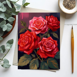 Postal Ramo de rosas   Pintura en acuarela floral roja