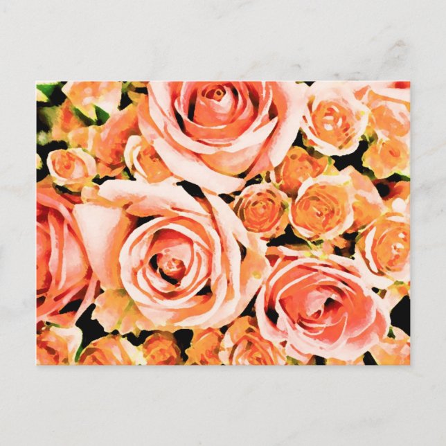 Postal Ramo de rosas rosa melocotón (Anverso)