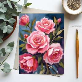 Postal Ramo de Rosas Rosadas Pintadas