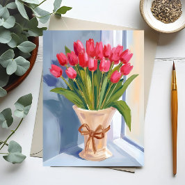 Postal Ramo de Tulipanes Rosas Acuarela Floral