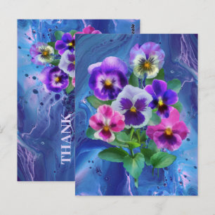 Postal Ramo de violetas flores de pensamiento GRACIAS