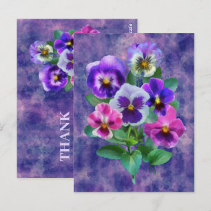 Postal Ramo de violetas flores de pensamiento GRACIAS