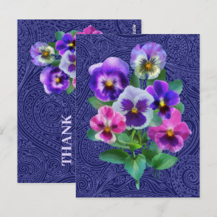 Postal Ramo de violetas flores de pensamiento GRACIAS