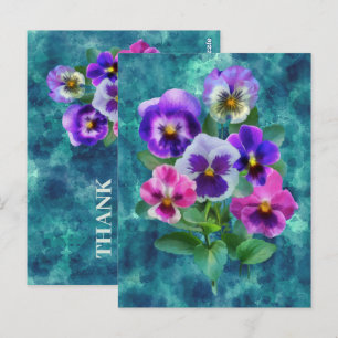 Postal Ramo de violetas flores de pensamiento GRACIAS