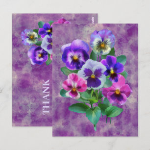 Postal Ramo de violetas flores de pensamiento GRACIAS