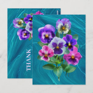 Postal Ramo de violetas flores de pensamiento GRACIAS