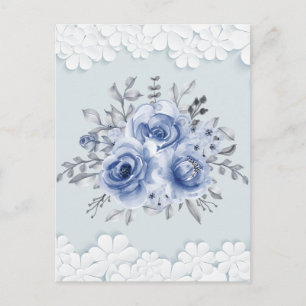 Postal Ramo Floral Acuarela Azul