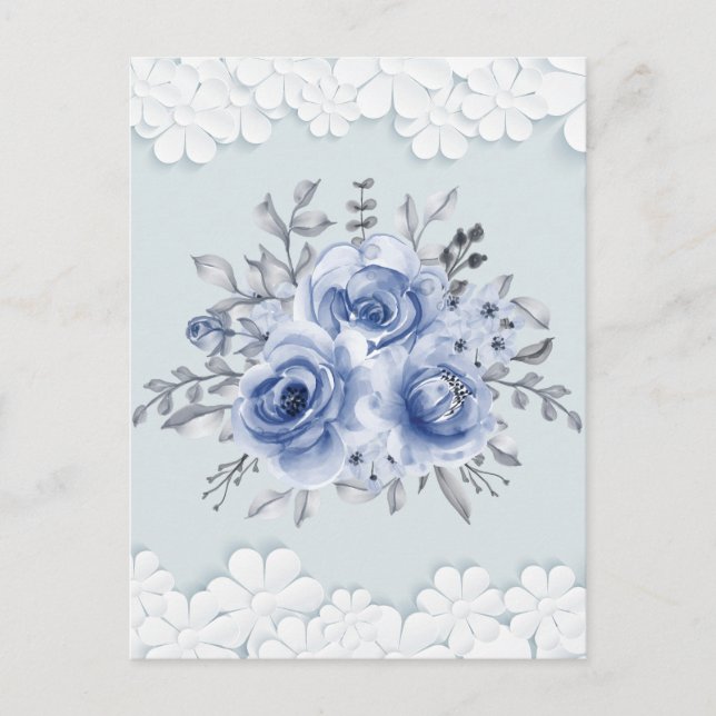 Postal Ramo Floral Acuarela Azul (Anverso)