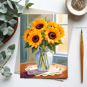 Postal Ramo Floral Acuarela de Girasoles Amarillos