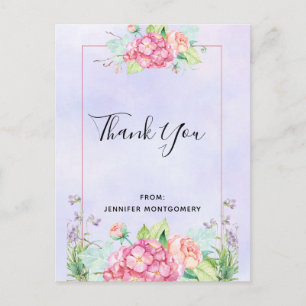 Postal Ramo Floral Acuarela Rosa Moderno Gracias