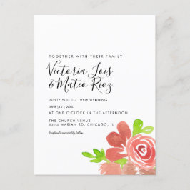 Postal Ramo Floral Acuarela Rosa Rubor Boda 