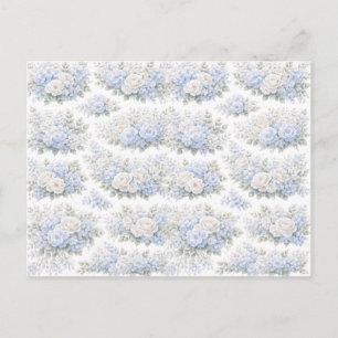 Postal Ramo Floral Blanco Azul Suave Romántico Elegante