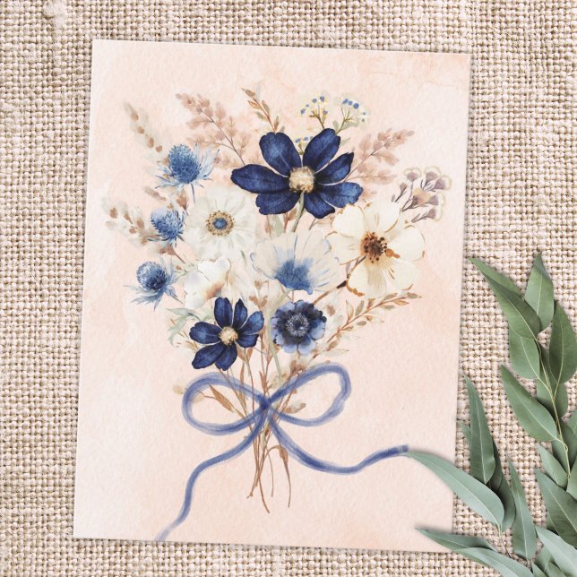 Postal Ramo Floral de Flor Azul Acuarela (Subido por el creador)