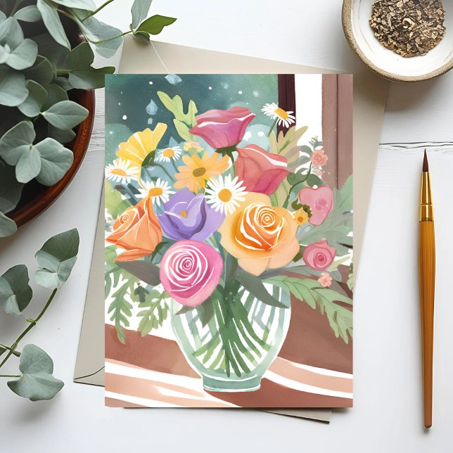 Postal Ramo floral de primavera | Acuarela de florero (Subido por el creador)