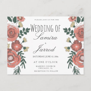 Postal Ramo Floral Dibujado a Mano Boda Vintage