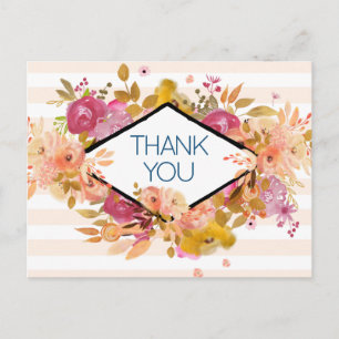 Postal Ramo Floral Naranja y Rosa Agradecimiento Fiesta