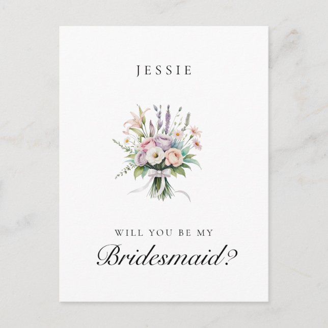 Postal Ramo Floral Rosa y Lila Propuesta de Dama de Honor (Anverso)