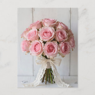 Postal Ramo Romántico de Rosa Rosa con Encaje Perla