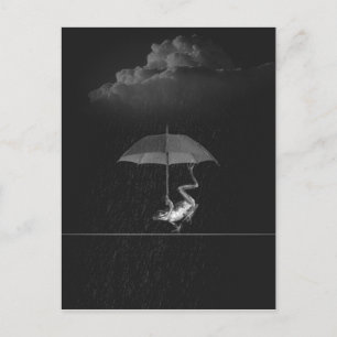 Postal Rana blanca y negra togosa con paraguas en lluvia