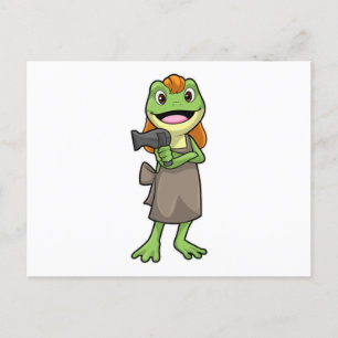 Postal Rana como peluquera con secador de pelo