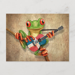 Postal Rana de árbol tocando guitarra de bandera dominica