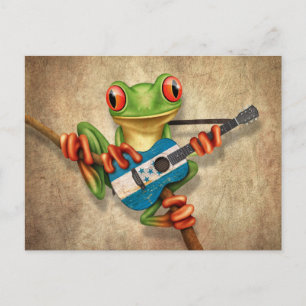 Postal Rana de árbol tocando la guitarra de la bandera de