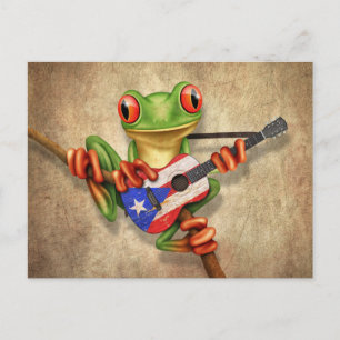 Postal Rana de árbol tocando la guitarra de la bandera de
