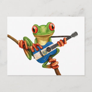 Postal Rana de árbol tocando la guitarra de la bandera de