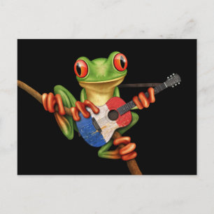 Postal Rana de árbol tocando la guitarra de la bandera fr
