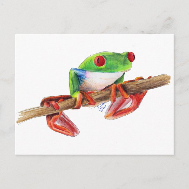 Postal Rana de árbol Treefrog adorable dibujo de ilustrac (Anverso)