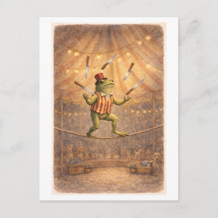 Postal Rana de circo de estilo vintage haciendo malabaris