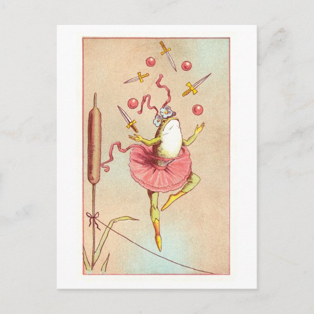 Postal Rana de circo malabarista vintage (Anverso)