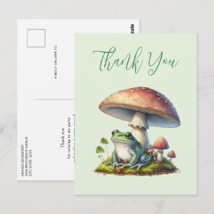 Postal Rana debajo de una seta, lindo tema de naturaleza,