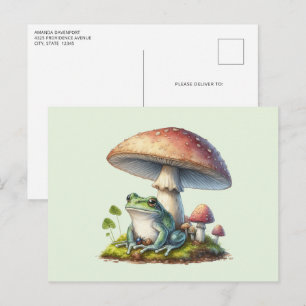 Postal Rana debajo de una seta naturaleza linda