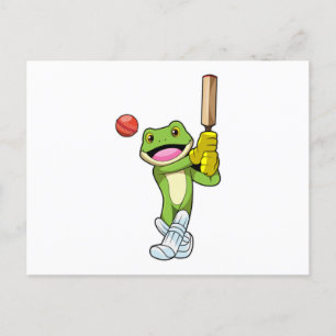 Postal Rana en Cricket con bate de cricket