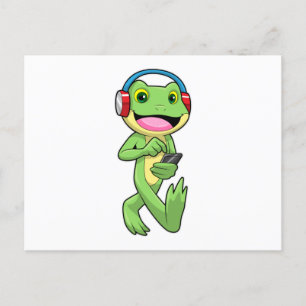Postal Rana en música con auriculares