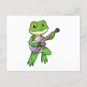 Postal Rana en música con guitarra