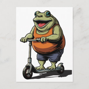 Postal Rana Gorda Divertida Montando Scooter de Dibujos A